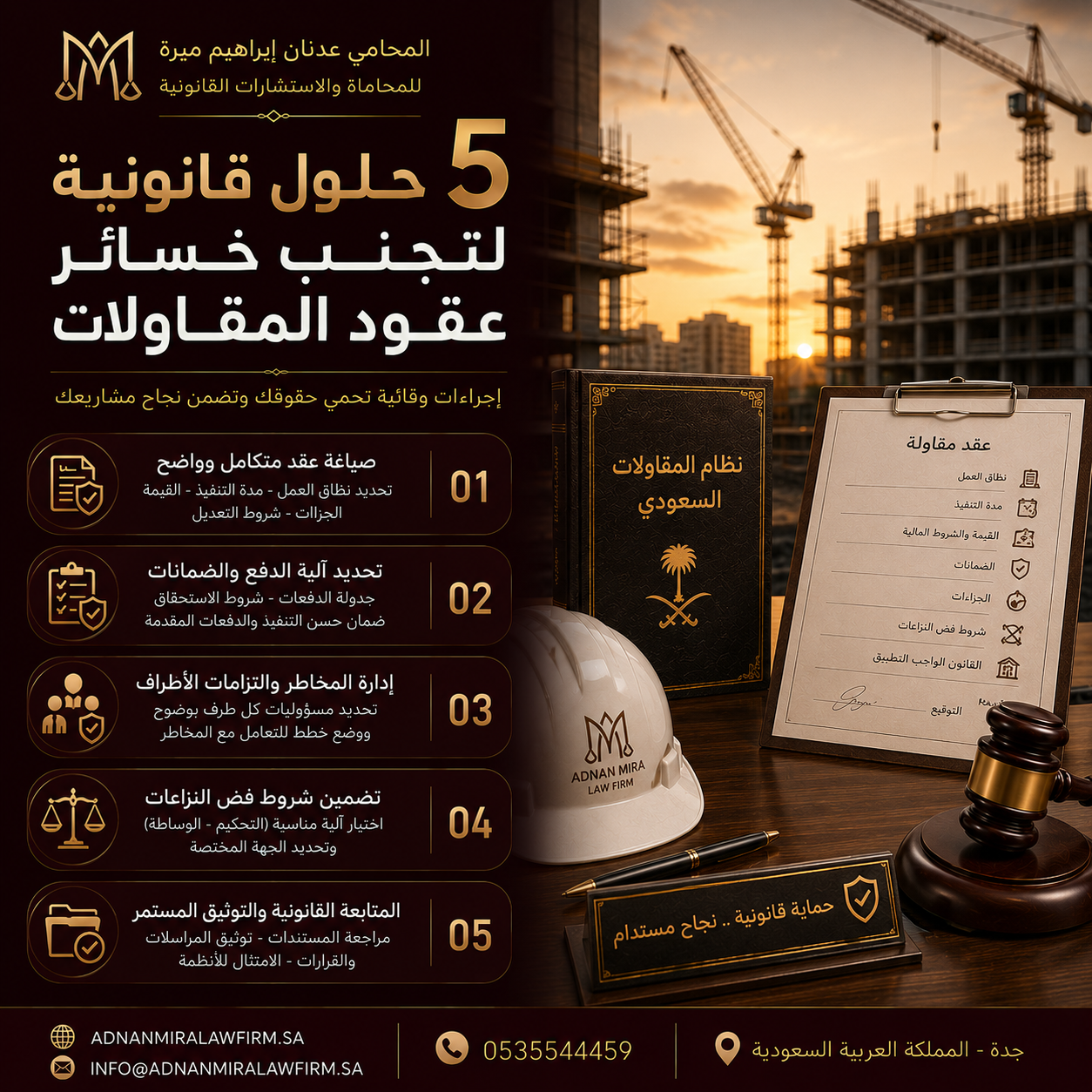 5 حلول قانونية لتجنب خسائر عقود المقاولات